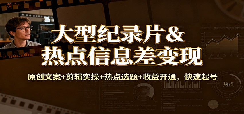 大型纪录片&热点信息差变现：原创文案+剪辑实操+热点选题+收益开通，快速起号-汉兴项目网创资源网