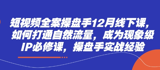 短视频全案操盘手12月线下课,如何打通自然流量,成为现象级IP必修课,操盘手实战经验-汉兴项目网创资源网