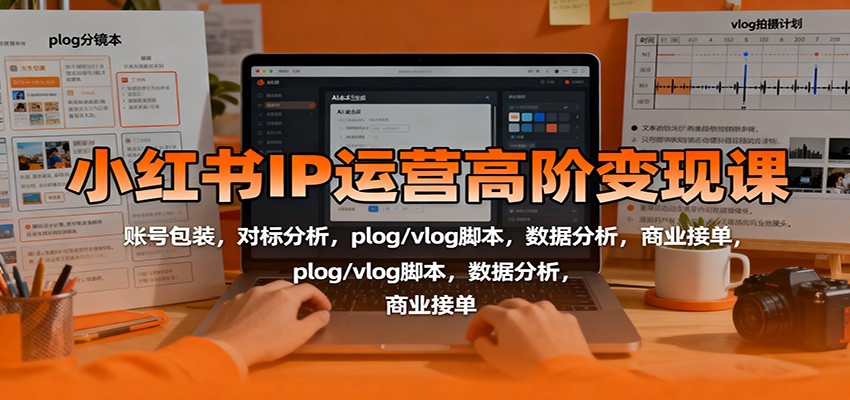 小红书IP运营高阶变现课:账号包装,对标分析,plog/vlog脚本,数据分析,商业接单-汉兴项目网创资源网