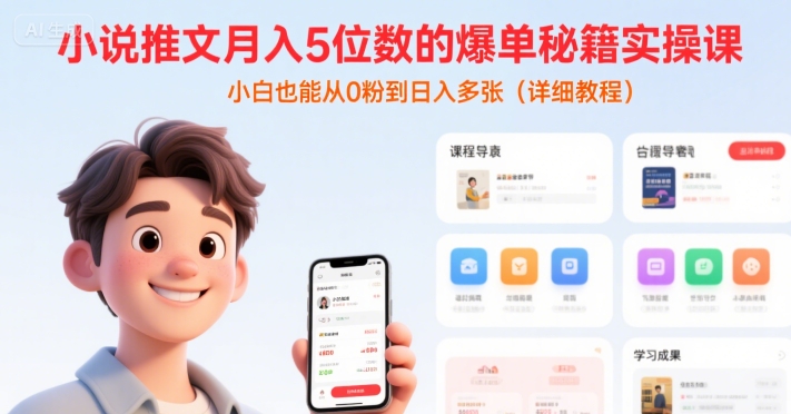 小说推文月入5位数的爆单秘籍实操课，，小白也能从0粉到日入多张(详细教程)-汉兴项目网创资源网
