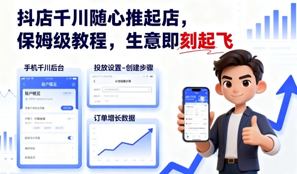 抖店千川随心推起店，保姆级教程，生意即刻起飞-汉兴项目网创资源网