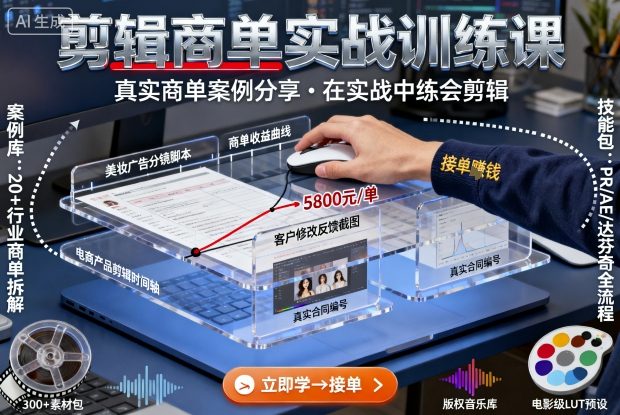 剪辑商单实战训练课，真实商单案例分享，在实战中练会剪辑-汉兴项目网创资源网