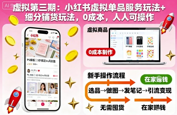 虚拟第三期:小红书虚拟单品服务玩法+细分铺货玩法,0成本,人人可操作-汉兴项目网创资源网