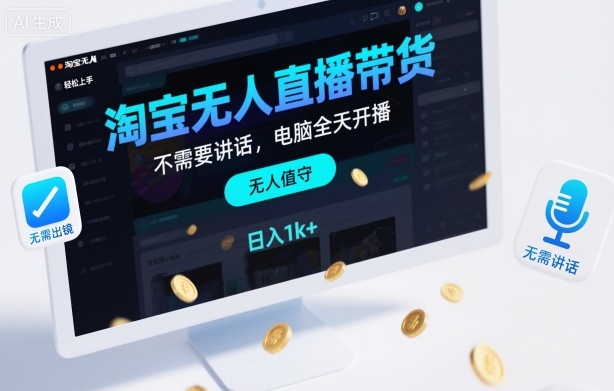 淘宝无人直播带货,不需要出镜,不需要讲话,电脑全天开播,轻松上手,日入1k+【揭秘】-汉兴项目网创资源网