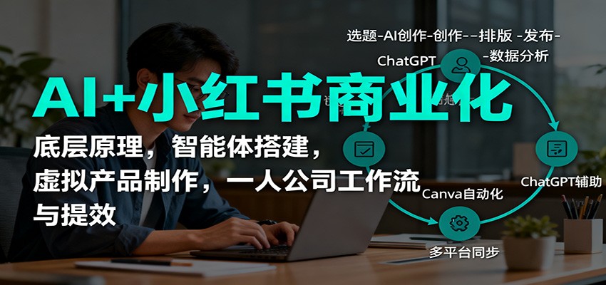 AI+小红书商业化,底层原理,智能体搭建,虚拟产品制作,一人公司工作流与提效-汉兴项目网创资源网