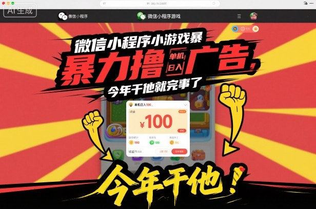 微信小程序小游戏暴力撸广告，单机日入100，今年干他就完事了-汉兴项目网创资源网