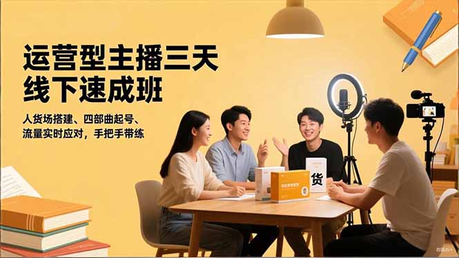 运营型主播三天线下班，人货场搭建,四部曲起号,流量实时应对，手把手带练-汉兴项目网创资源网