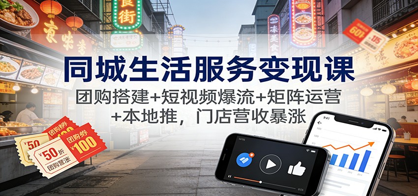 同城生活服务变现课：团购搭建+短视频爆流+矩阵运营+本地推，门店营收暴涨-汉兴项目网创资源网