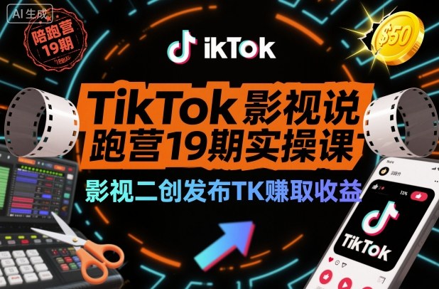 TikTok影视解说陪跑营19期实操课，影视二创发布TK賺取收益，万播收益50美金(更新)-汉兴项目网创资源网
