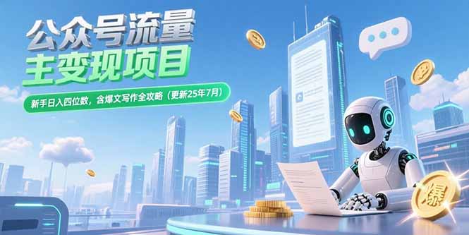 公众号流量主变现项目，新手日入四位数，含爆文写作全攻略(更新25年7月-汉兴项目网创资源网