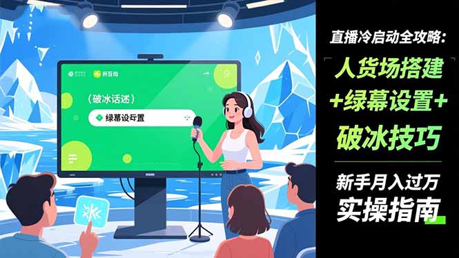 直播冷启动全攻略:人货场搭建+绿幕设置+破冰技巧,新手月入过万实操指南-汉兴项目网创资源网