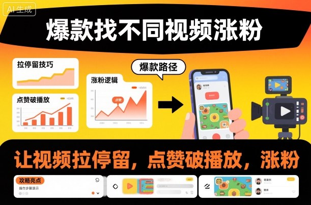 爆款找不同视频涨粉,让视频拉停留,实现点赞,破播放,涨粉-汉兴项目网创资源网