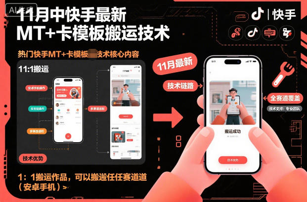 11月中快手最新MT+卡模板搬运技术，1：1搬运作品，可以搬运任何赛道(安卓手机)-汉兴项目网创资源网