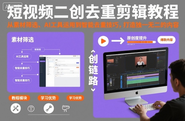 短视频二创去重剪辑教程，从素材筛选、AI工具运用到智能去重技巧，打造独一无二的内容-汉兴项目网创资源网