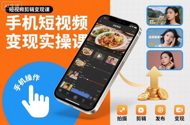 手机短视频变现实操课，短视频剪辑变现课-汉兴项目网创资源网