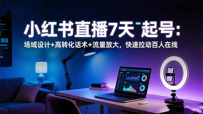 小红书直播7天起号：场域设计+高转化话术+流量放大，快速拉动百人在线-汉兴项目网创资源网