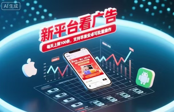 新台看广告，养好机一条5毛到5块，单机日入30到100，支持苹果安卓，可批量操作。-汉兴项目网创资源网