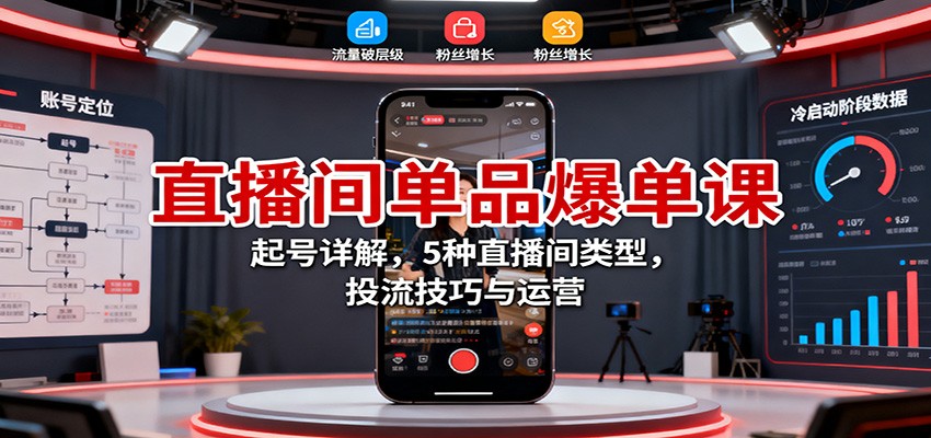 直播间单品爆单课:起号详解,5种直播间类型,投流技巧与运营-汉兴项目网创资源网