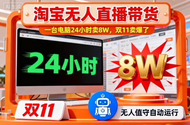 淘宝无人直播带货,一台电脑214小时卖8W,双11卖爆了【揭秘】-汉兴项目网创资源网