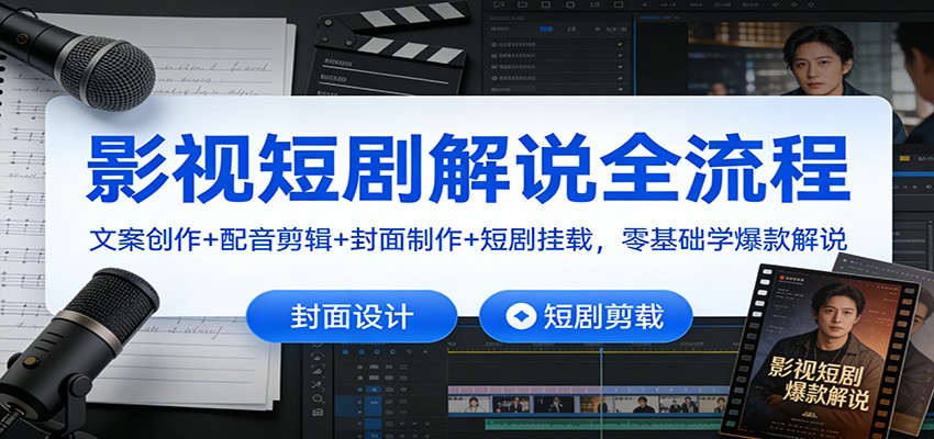 影视短剧解说全流程：文案创作+配音剪辑+封面制作+短剧挂载，零基础学爆款解说-汉兴项目网创资源网