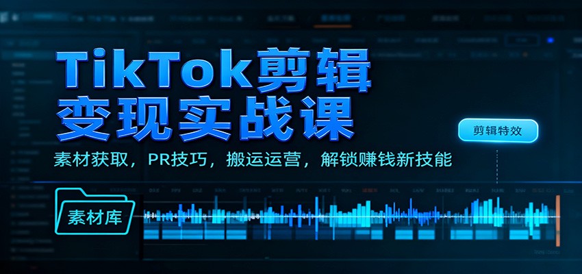 TikTok剪辑变现实战课：素材获取，PR技巧，搬运运营，解锁赚钱新技能-汉兴项目网创资源网