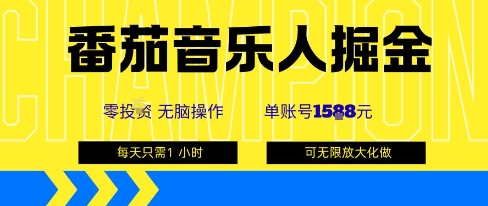 番茄音乐人掘金，单账号最高可撸1k+，可无限矩阵去做，零投入-汉兴项目网创资源网