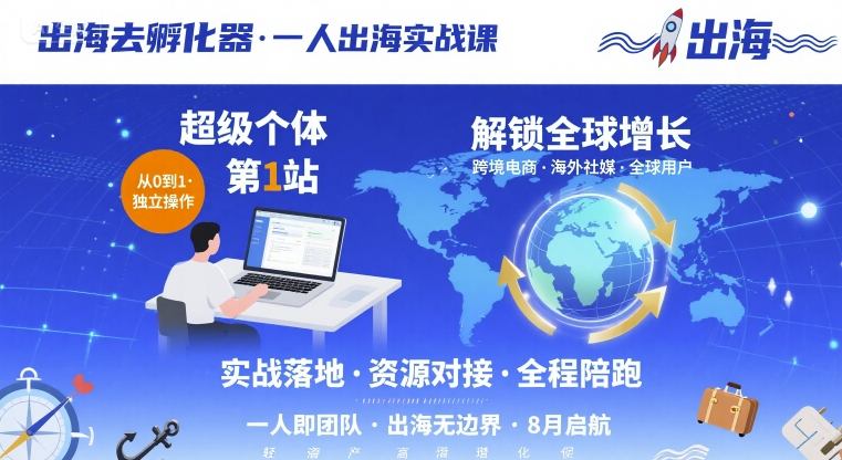 出海去孵化器，一人出海实战课，​超级个体第1站，解锁全球增长-汉兴项目网创资源网