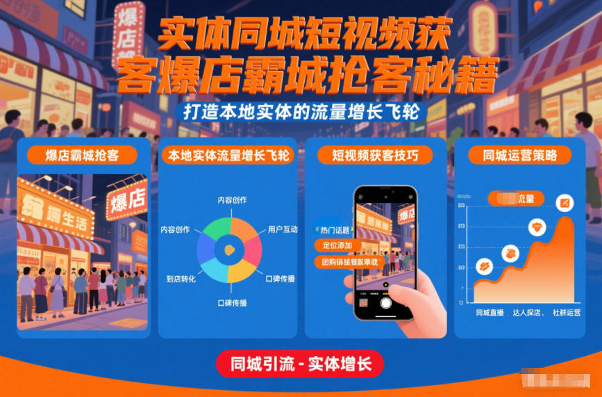 实体同城短视频获客爆店霸城抢客秘籍，打造本地实体的流量增长飞轮-汉兴项目网创资源网