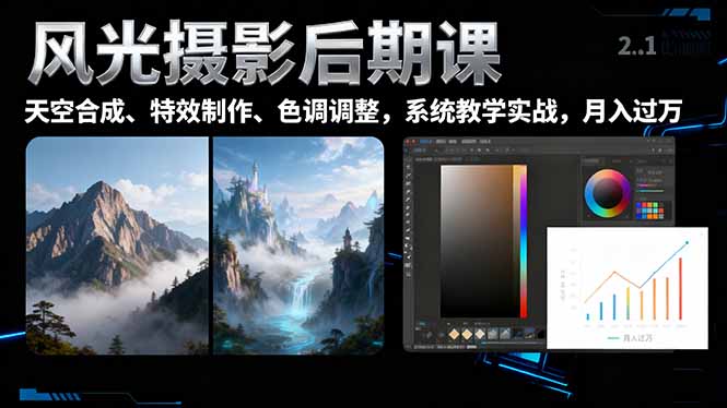 风光摄影后期课,一键换天空合成、特效制作、色调调整,月入过万-汉兴项目网创资源网