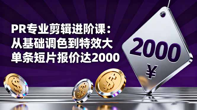 PR专业剪辑进阶课:从基础调色到特效大片的进阶技能,单条短片报价达2000-汉兴项目网创资源网