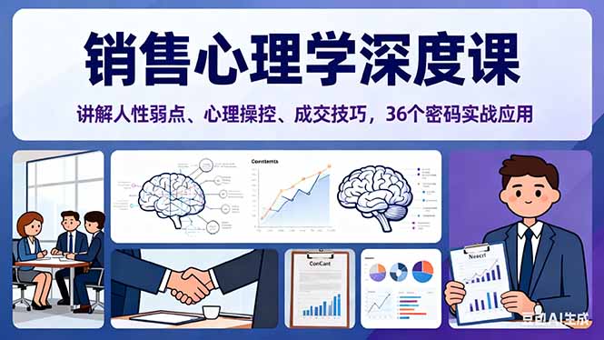 销售心理学深度课，讲解人性弱点、心理操控、成交技巧，36个密码实战应用-汉兴项目网创资源网