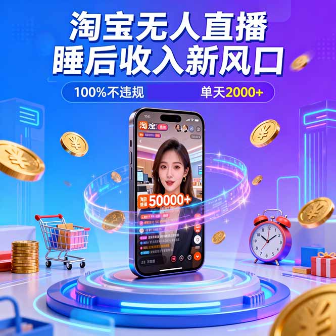 淘宝无人直播,不违规不封号,直播100小时卖了5万,年底旺季!-汉兴项目网创资源网