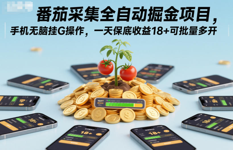 番茄采集全自动掘金项目，手机无脑挂G操作，一天保底收益18+可批量多开【揭秘】-汉兴项目网创资源网