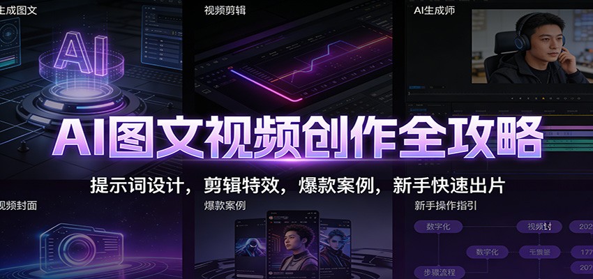 AI图文视频创作全攻略：提示词设计，剪辑特效，爆款案例，新手快速出片-汉兴项目网创资源网