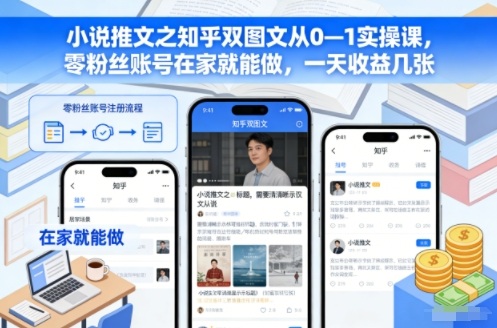 小说推文之知乎双图文从0—1实操课，零粉丝账号在家就能做，一天收益几张-汉兴项目网创资源网