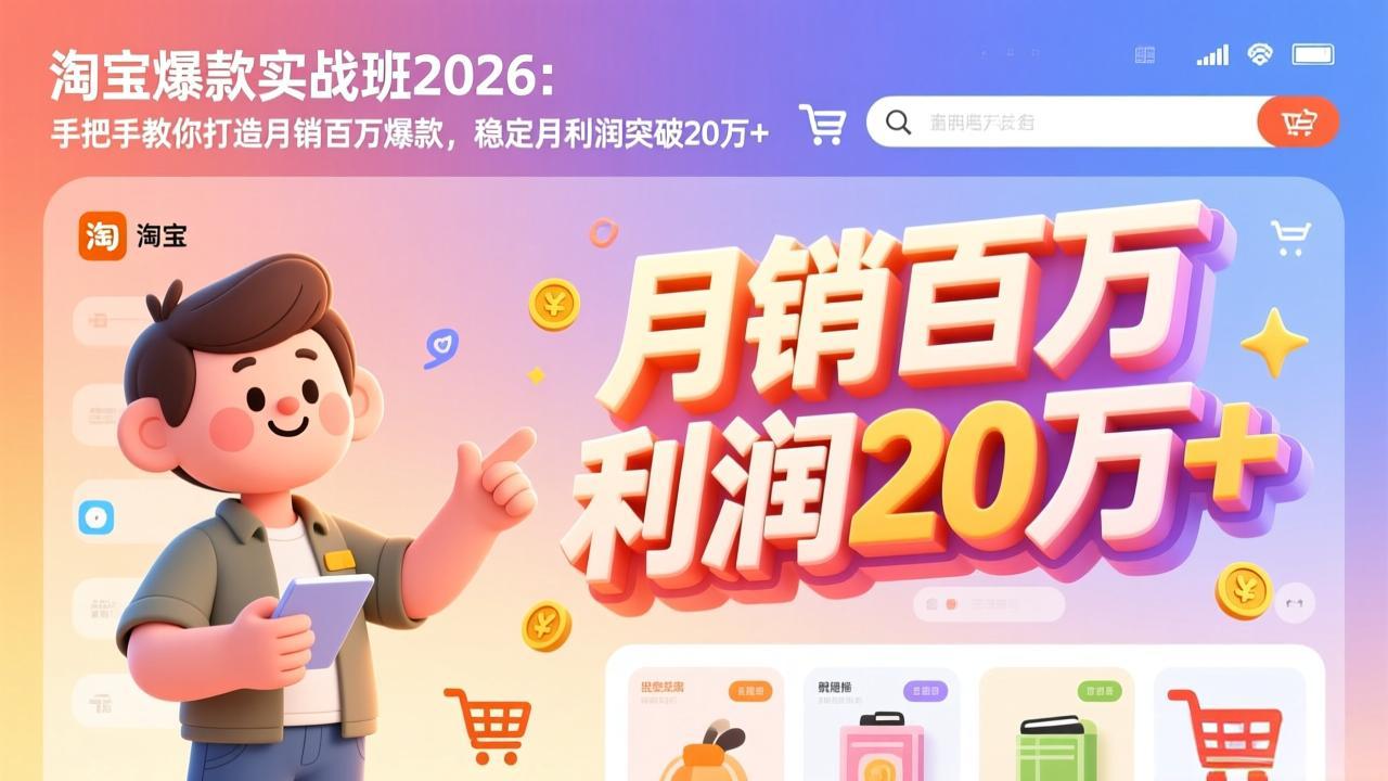 淘宝爆款实战班2026:手把手教你打造月销百万爆款,稳定月利润突破20万+-汉兴项目网创资源网
