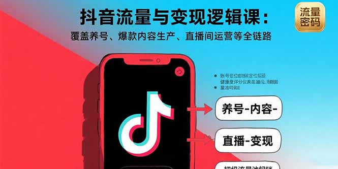 抖音流量与变现逻辑课：覆盖养号、爆款内容生产、直播间运营等全链路-汉兴项目网创资源网