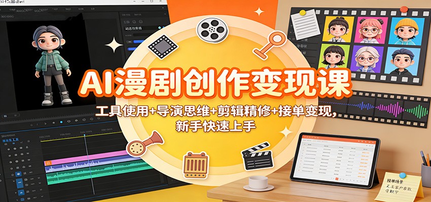AI漫剧创作变现课：工具使用+导演思维+剪辑精修+接单变现，新手快速上手-汉兴项目网创资源网