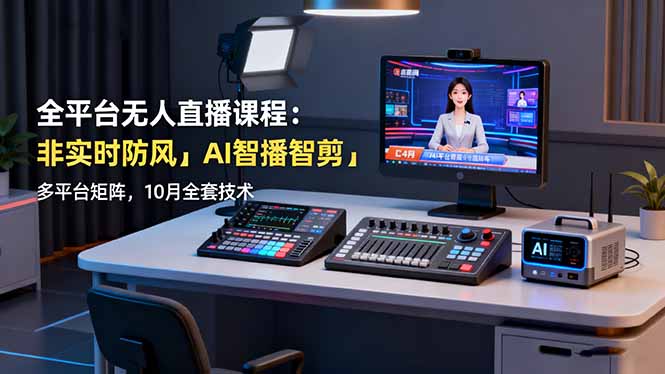 全平台无人直播课程:非实时防风+AI智播智剪+多平台矩阵,10月全套技术-汉兴项目网创资源网