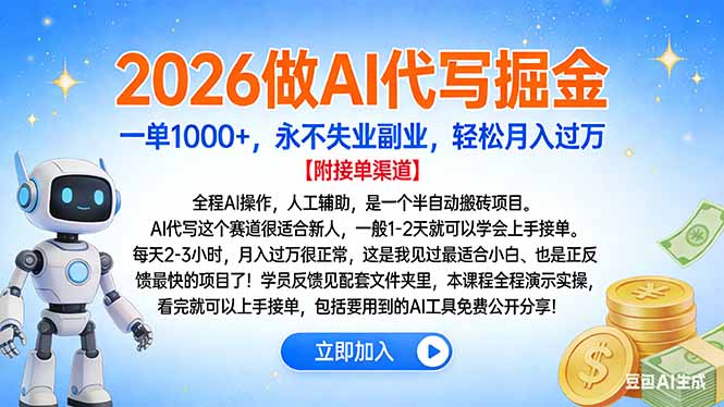 2026做AI代写掘金，一单1000+，永不失业副业，轻松月入过万-汉兴项目网创资源网