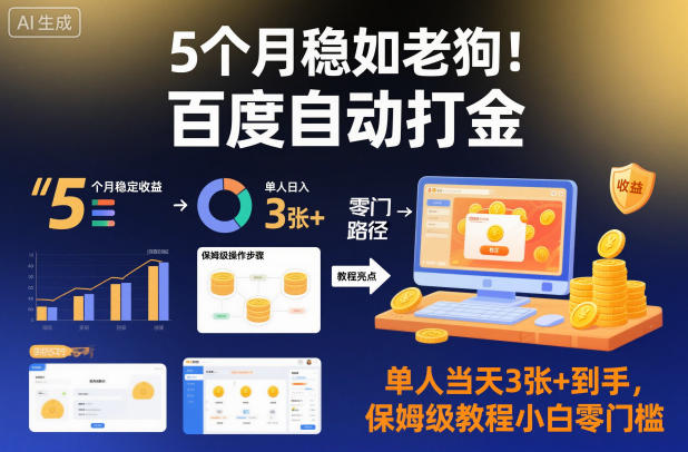 5个月稳如老狗!百度自动打金,单人当天3张+到手,保姆级教程小白零门槛【揭秘】-汉兴项目网创资源网