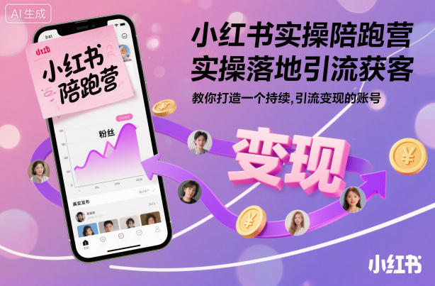 小红书实操陪跑营，实操落地引流获客，教你打造一个持续引流变现的账号-汉兴项目网创资源网