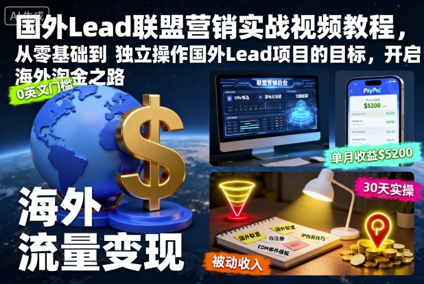 国外Lead联盟营销实战视频教程,从零基础到独立操作国外Lead项目的目标,开启海外淘金之路-汉兴项目网创资源网