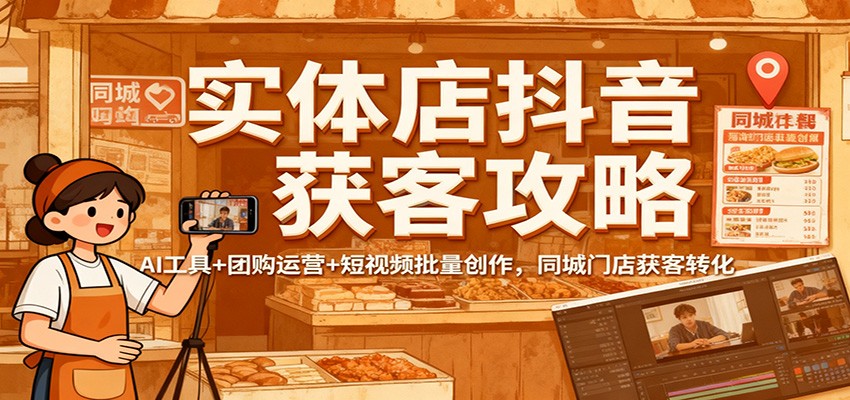 实体店抖音获客攻略：AI工具+团购运营+短视频批量创作，同城门店获客转化-汉兴项目网创资源网