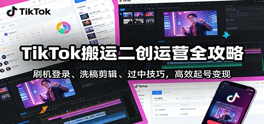 TikTok搬运二创运营全攻略：刷机登录、洗稿剪辑 、过中技巧，高效起号变现-汉兴项目网创资源网