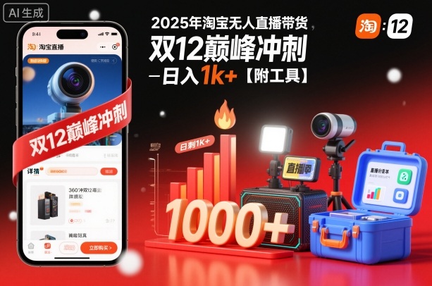 2025年淘宝无人直播带货，冲刺双12，日入1k+【附工具】【揭秘】-汉兴项目网创资源网