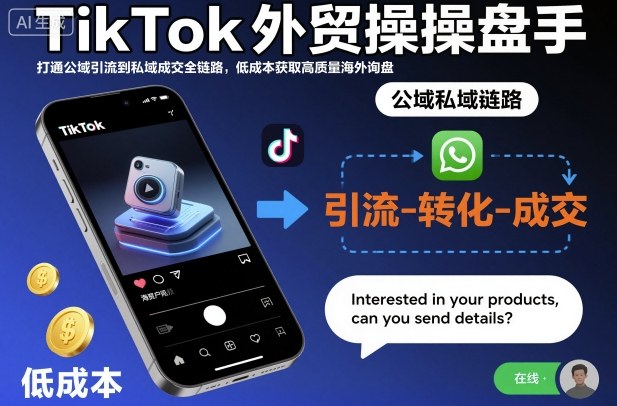 TikTok外贸操盘手，打通公域引流到私域成交全链路，低成本获取高质量海外询盘-汉兴项目网创资源网