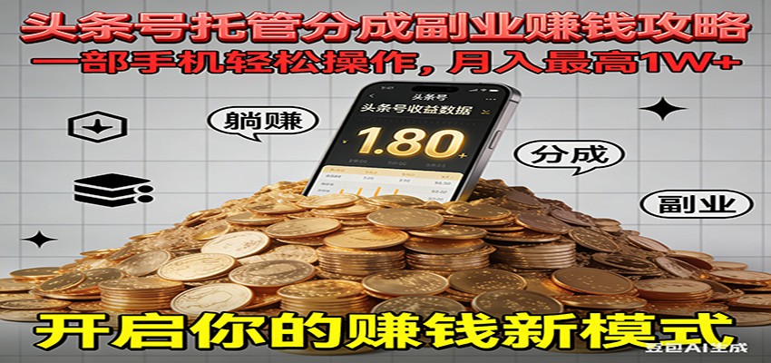 全程托管今日头条，一部手机就可以开干，最高躺赚1W+-汉兴项目网创资源网