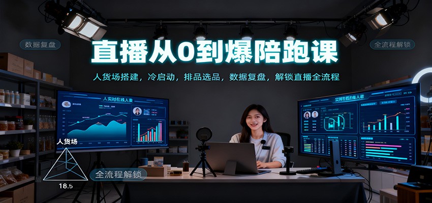 直播从0到爆陪跑课：人货场搭建，冷启动，排品选品，数据复盘，解锁直播全流程-汉兴项目网创资源网
