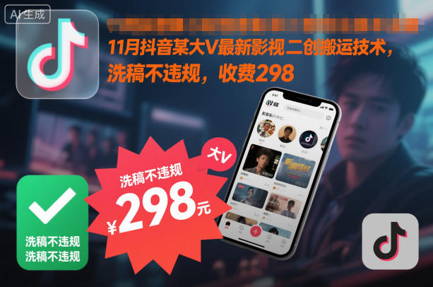 11月抖音某大V最新影视二创搬运技术，洗稿不违规，收费298-汉兴项目网创资源网